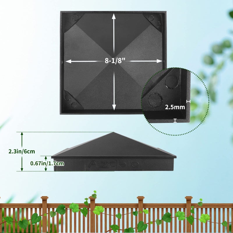 Azdele 8"" x 8"" Aluminum Pyramid Post Caps Cover for True 8"" x 8"" Wood Post or True 7.5"" x 7.5"" Wood Post(with Spacer Liner)  with Matte Finish Powder Coated Surface  for Fence of Decks(Black  4Pack) - Image 3